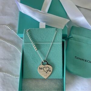 Tiffany and Co, RTT, etched arrow heart tag pendant on original chain.